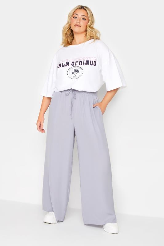 YOURS Plus Size Lilac Purple Washed Twill Wide Leg Trousers | Yours Clothing 2