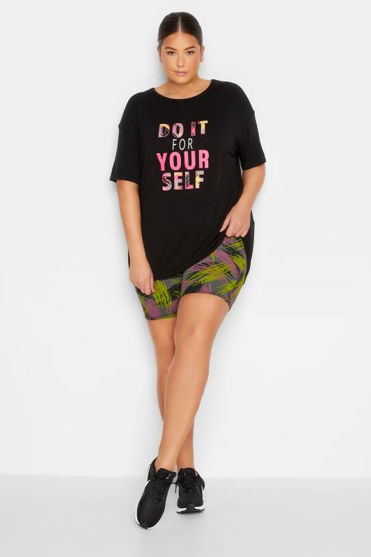 YOURS ACTIVE Plus Size Black & Pink 'Do It For Yourself' Slogan T-Shirt | Yours Clothing 2