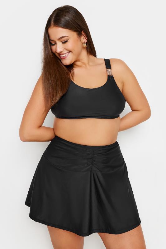 YOURS Plus Size Black Ruched Front Swim Skirt | Yours Clothing 1