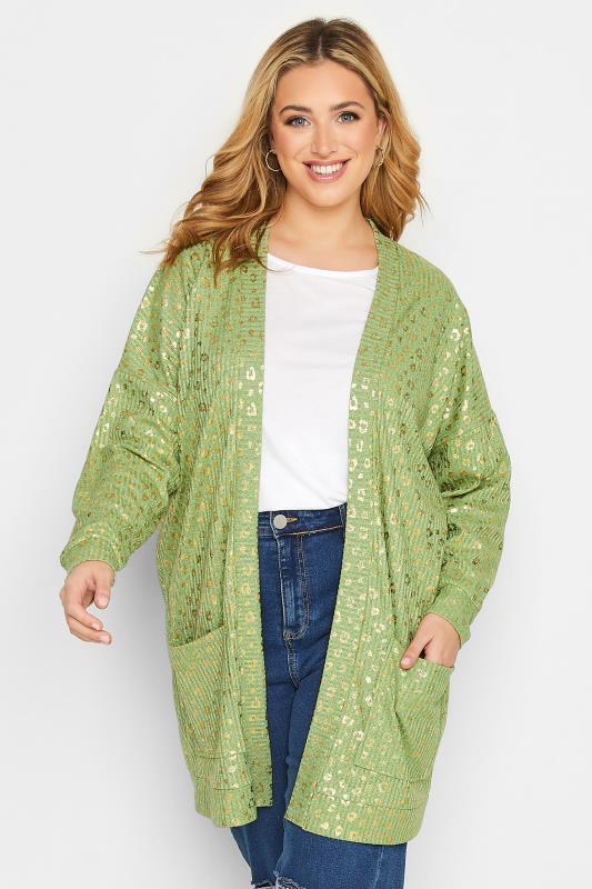 Plus Size Green Foil Animal Print Cardigan | Yours Clothing 2