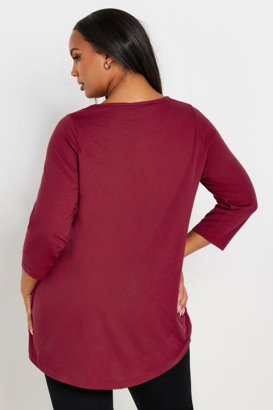 YOURS Plus Size Burgundy Red Christmas Tree Slogan Top | Yours Clothing  3