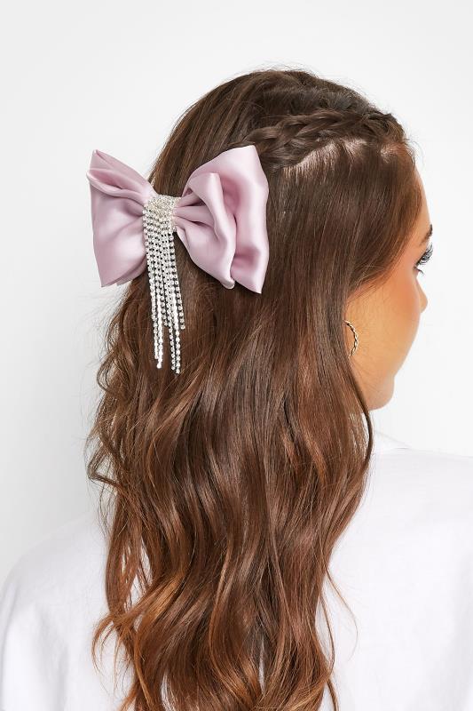 Lilac Purple Diamante Tassel Bow Hair Clip 2