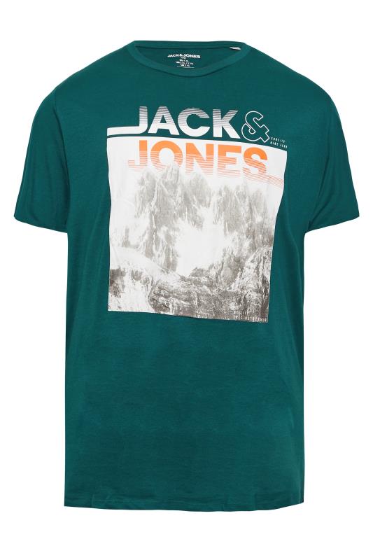 JACK & JONES Big & Tall Teal Green Logo Mountain Print T-Shirt | BadRhino 3