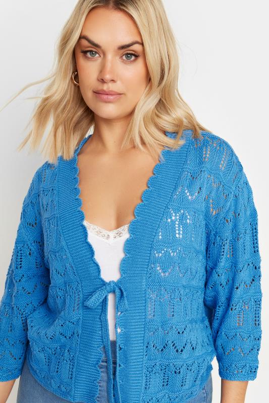 YOURS Plus Size Blue Crochet Tie Front Shrug | Yours Clothing 1