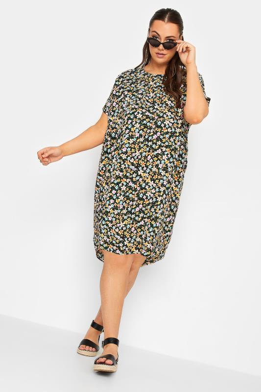 YOURS Plus Size Black Floral Tunic Dress | Yours Clothing 2