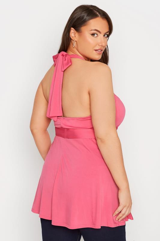 YOURS LONDON Plus Size Pink Ring Detail Halter Neck Top | Yours Clothing 3