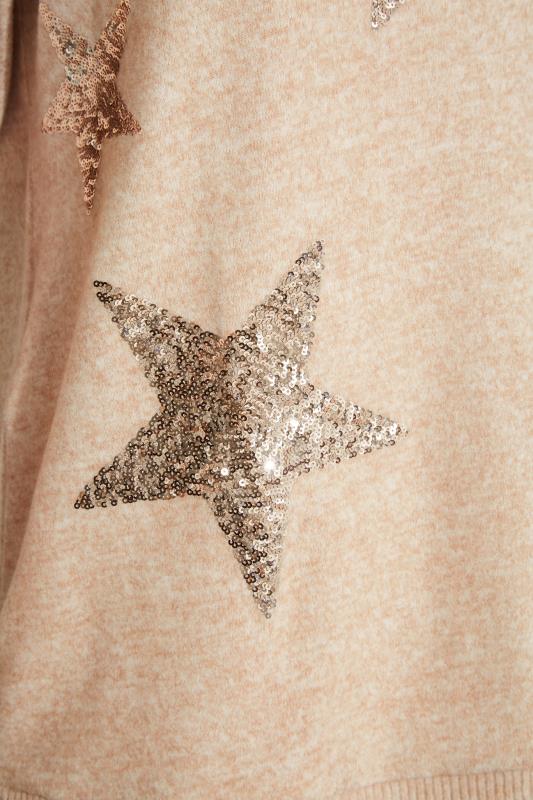 Plus Size Beige Brown Marl Sequin Star Print Brushed Hoodie | Yours Clothing 5