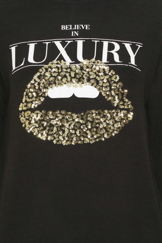 YOURS Curve Plus Size Black Glitter Lips Print 'Believe In Luxury' Slogan Soft Touch Top 5