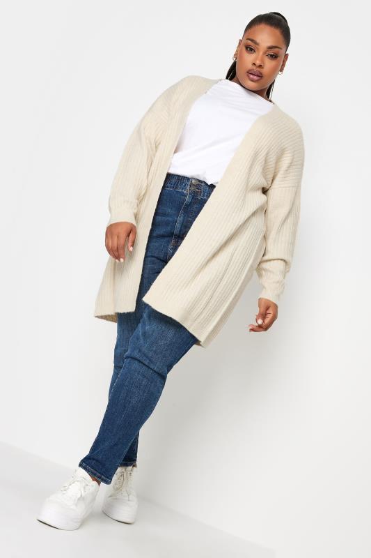 YOURS Plus Size Cream Ribbed Knit Cardigan | Yours Clothing 2