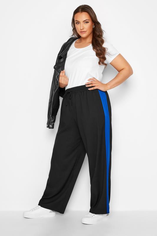 Plus Size Black & Blue Contrast Stripe Wide Leg Trousers | Yours Clothing 3