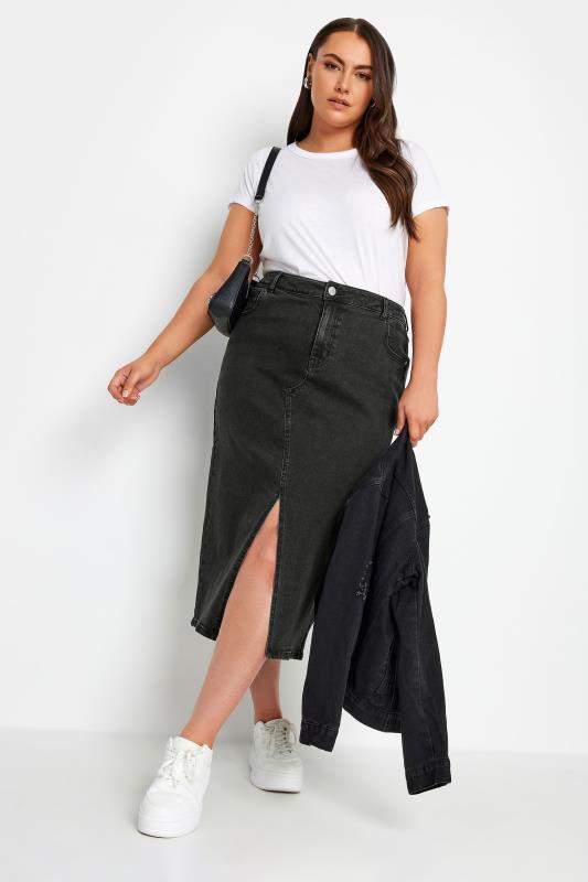 YOURS Plus Size Black Midi Stretch Denim Skirt | Yours Clothing 4