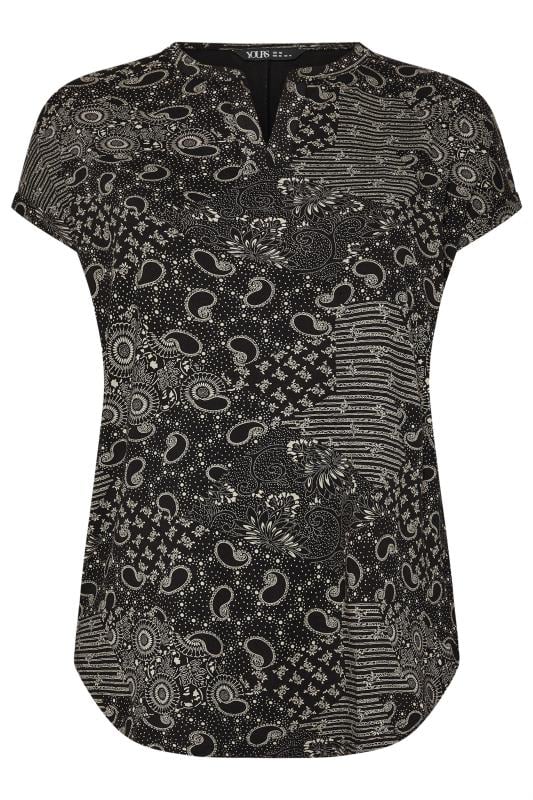 YOURS Plus Size Black Paisley Print Notch Neck Top | Yours Clothing 5