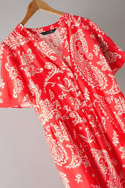 EVANS Plus Size Red & White Paisley Print Midi Shirt Dress | Evans 9