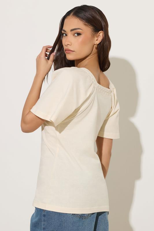 PixieGirl Petite Women's Ivory White Crochet Trim Flutter Sleeve Cotton T-Shirt | PixieGirl 2