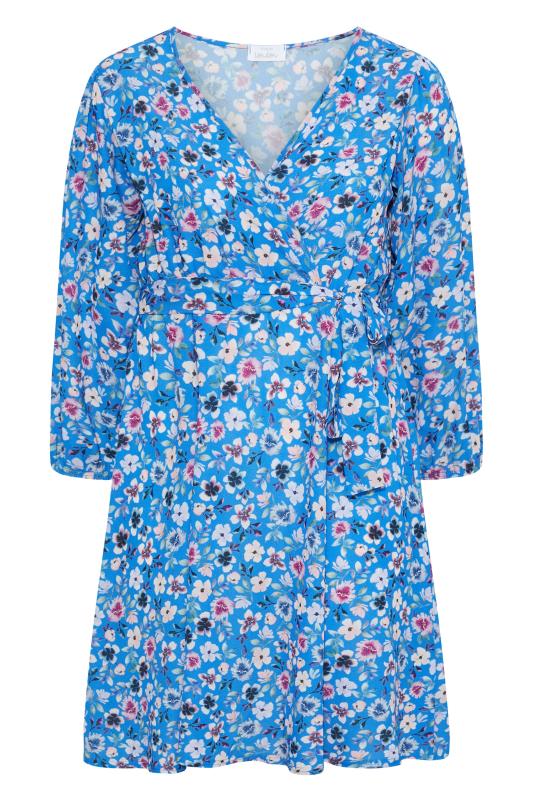 YOURS LONDON Plus Size Blue Floral Print Wrap Dress | Yours Clothing 6