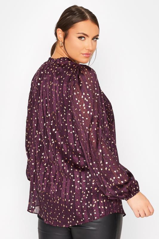 YOURS LONDON Plus Size Purple & Gold Animal Print Ruffle Blouse | Yours Clothing 3