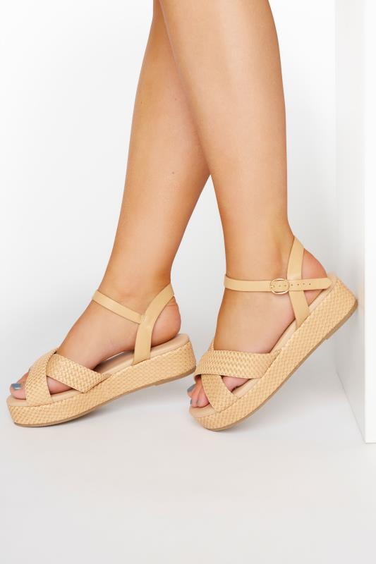 LIMITED COLLECTION Tan Weave Platform Sandal In Extra Wide Fit | Long ...