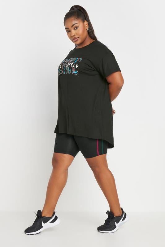 YOURS ACTIVE Plus Size Black Side Stripe Stretch Shorts Yours Clothing