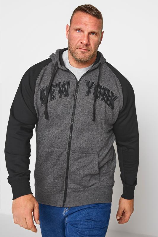 Men's  KAM Big & Tall Grey New York  Zip Through Hoodie