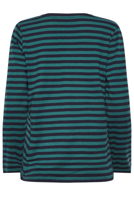 M&Co Teal Blue Stripe V-Neck Long Sleeve Cotton T-Shirt | M&Co 8