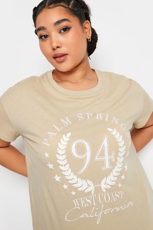 YOURS Plus Size Beige Brown 'Palm Springs' Slogan T-Shirt | Yours Clothing 4