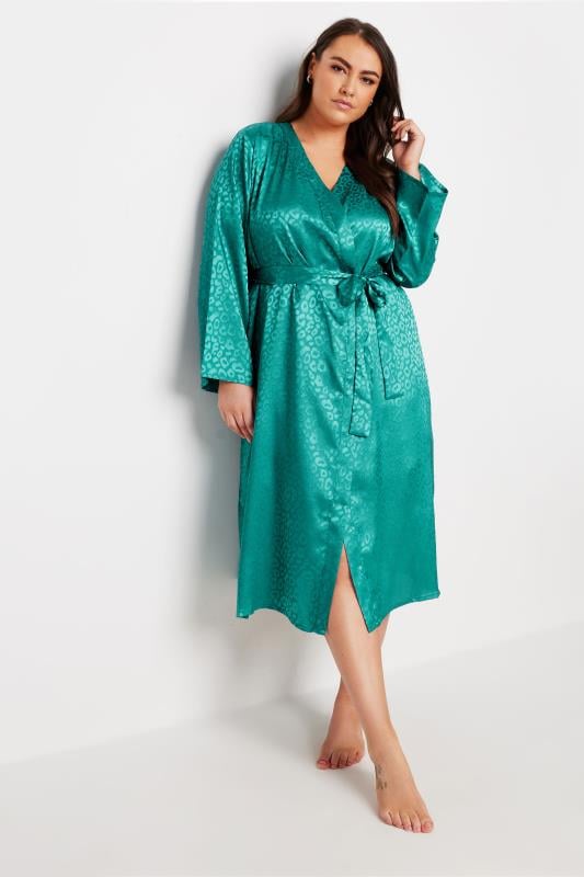 Grande Taille YOURS Curve Green Leopard Print Satin Robe