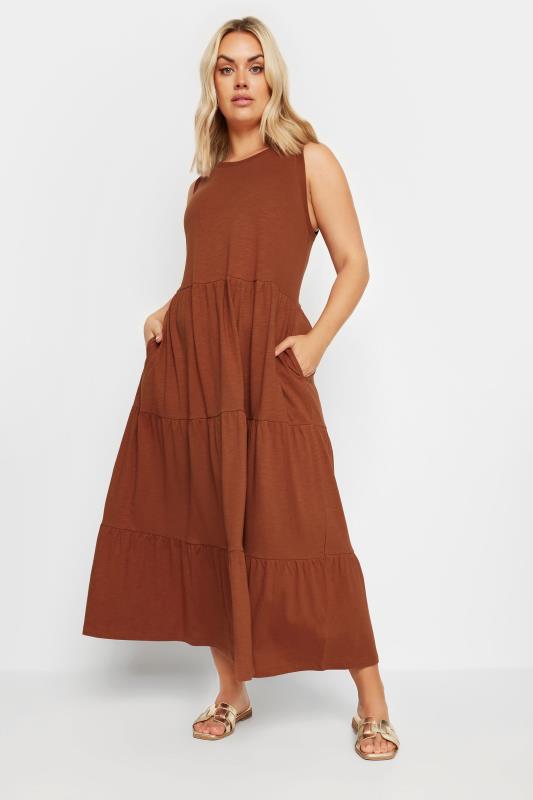 YOURS Plus Size Rust Orange Tiered Midaxi Dress | Yours Clothing 1