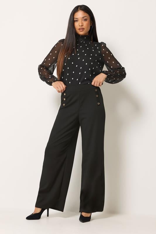 M&Co Petite Black Military Button Trousers | M&Co 1