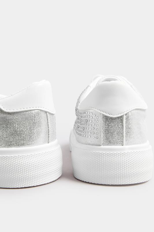White Diamante Star Trainers In Extra Wide EEE Fit | Yours Clothing 5