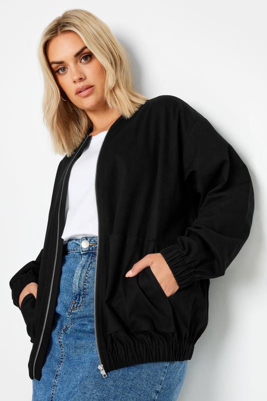 LIMITED COLLECTION Plus Size Black Twill Bomber Jacket | Yours Clothing 1