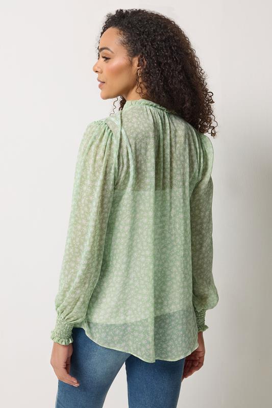 M&Co Green & White Floral Tie Neck Blouse | M&Co 2