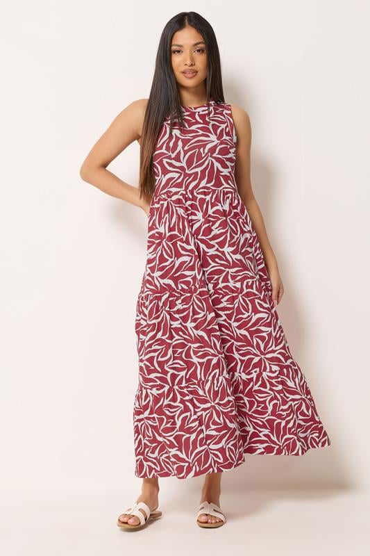  M&Co Petite vestido largo de algodón con estampado abstracto rojo