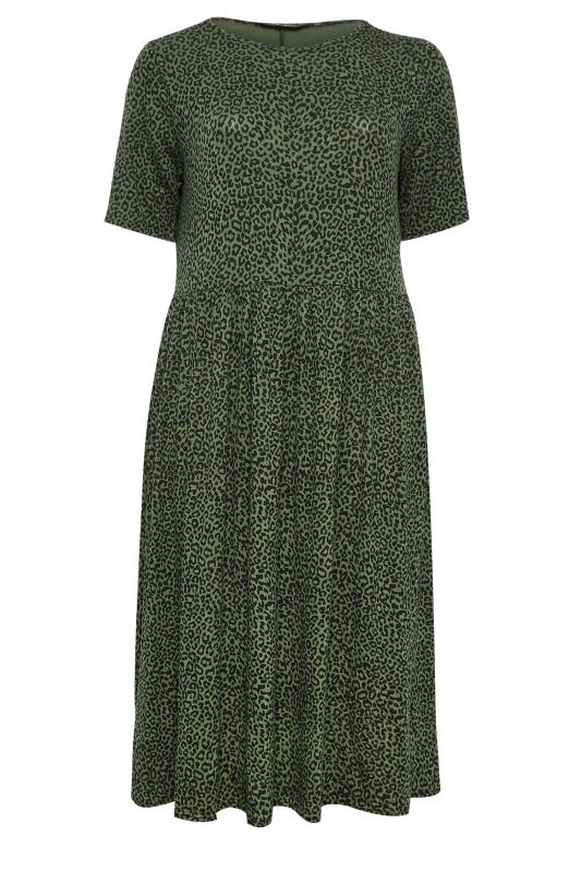 YOURS Plus Size Green Leopard Print Midi Smock Dress | Yours Clothing 6