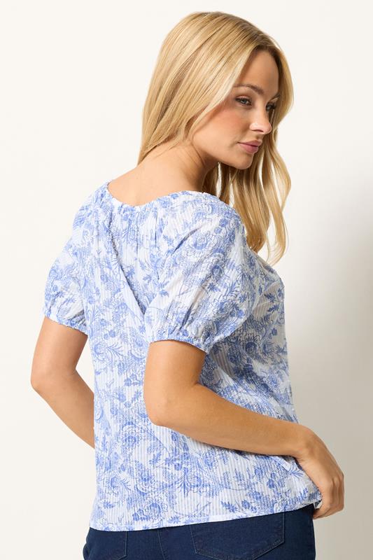 M&Co Blue Floral Print Dobby Blouse | M&Co 2