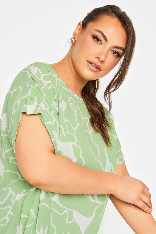 YOURS Plus Size Green Abstract Print Zip Back Oversized Top | Yours Clothing 4