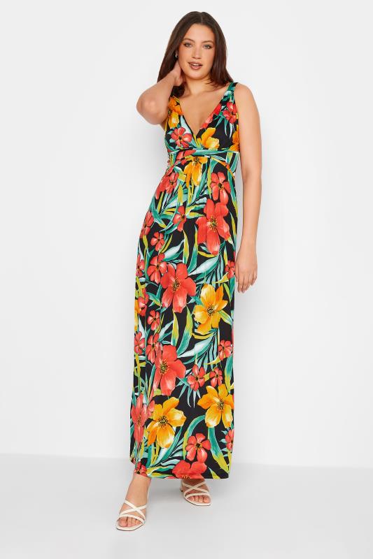 LTS Tall Women's Black Floral Print V-Neck Sleeveless Maxi Dress | Long Tall Sally 1