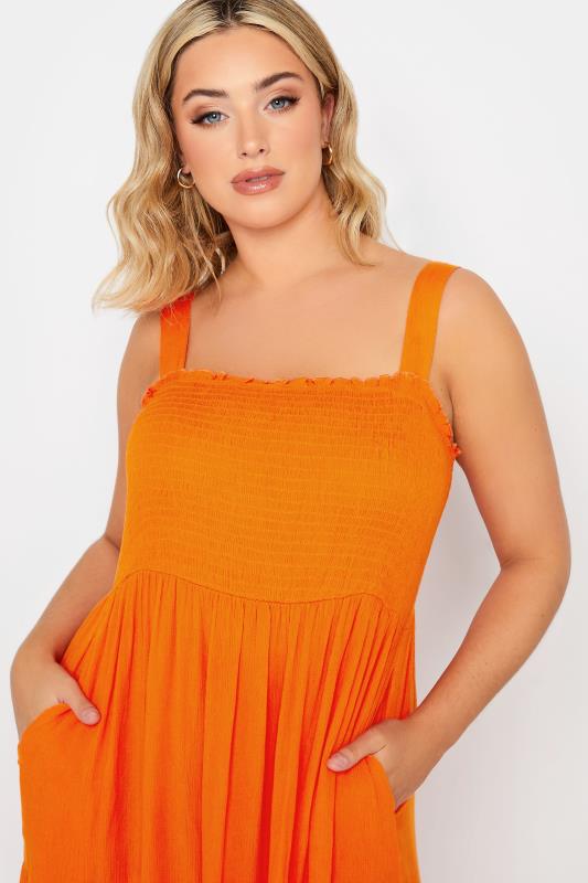 YOURS Plus Size Orange Shirred Strappy Sundress | Yours Clothing  6