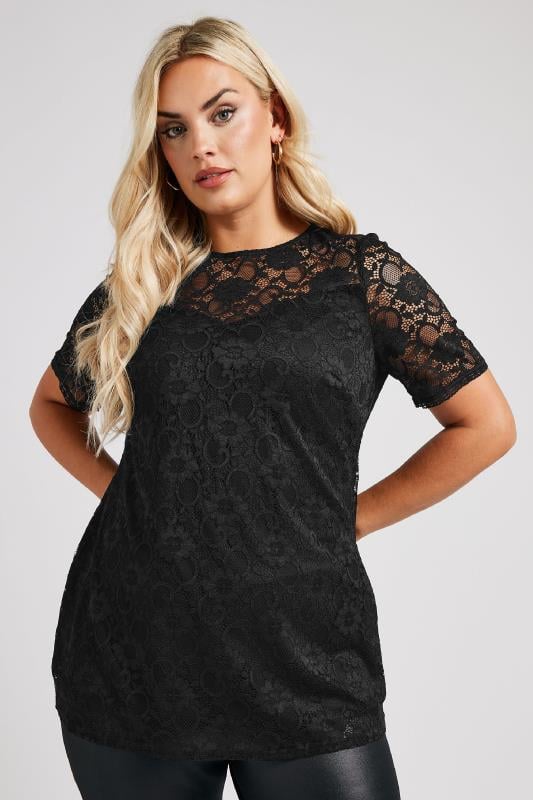  YOURS LONDON Curve Black Lace Sweetheart Top