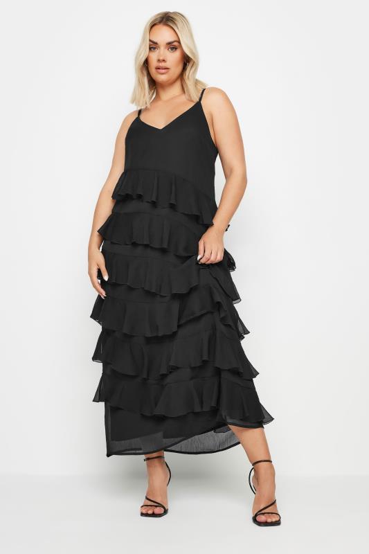 LIMITED COLLECTION Plus Size Black Frill Maxi Dress | Yours Clothing 1