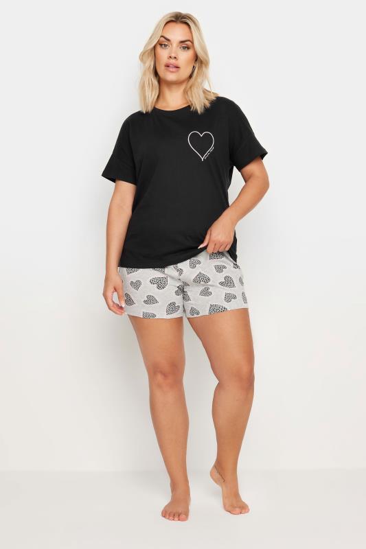 YOURS Plus Size Black Heart Print Pyjama Set | Yours Clothing 4