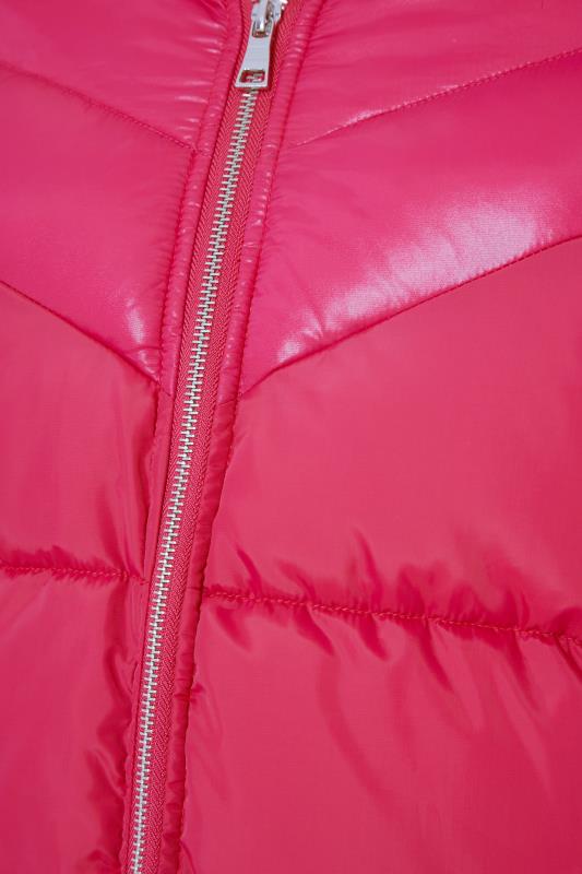Pink PU Panel Puffer Coat | Yours Clothing
