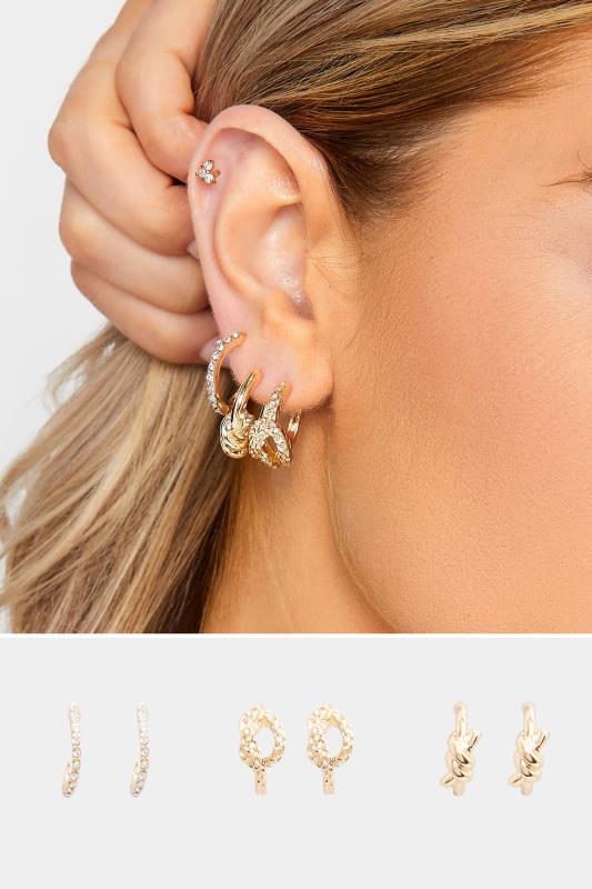 3 PACK Gold Tone Knot Earring Set | Yours Clothing 1