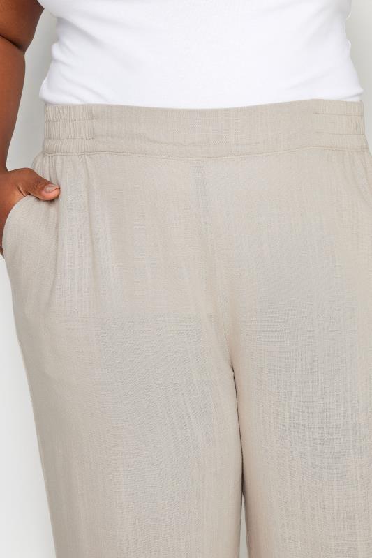 YOURS Plus Size Stone Brown Pull On Wide Leg Linen Trousers | Yours Clothing 4