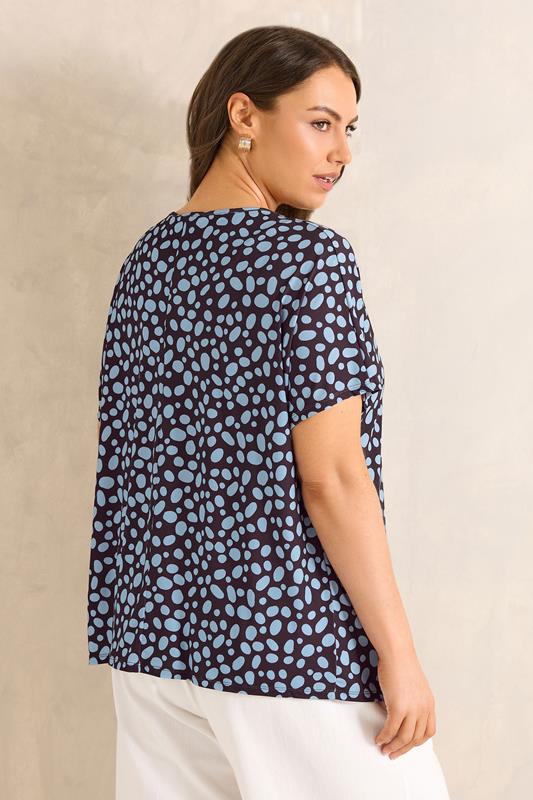 EVANS Plus Size Blue And Brown Polka Dot Print Bar Detail Top | Evans 2