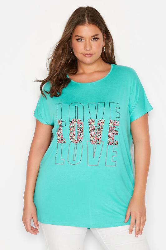 Curve Blue 'Love' Graphic Printed T-Shirt 3