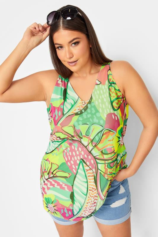  Grande Taille YOURS Curve Green Floral Print Mesh Double Layer Vest Top