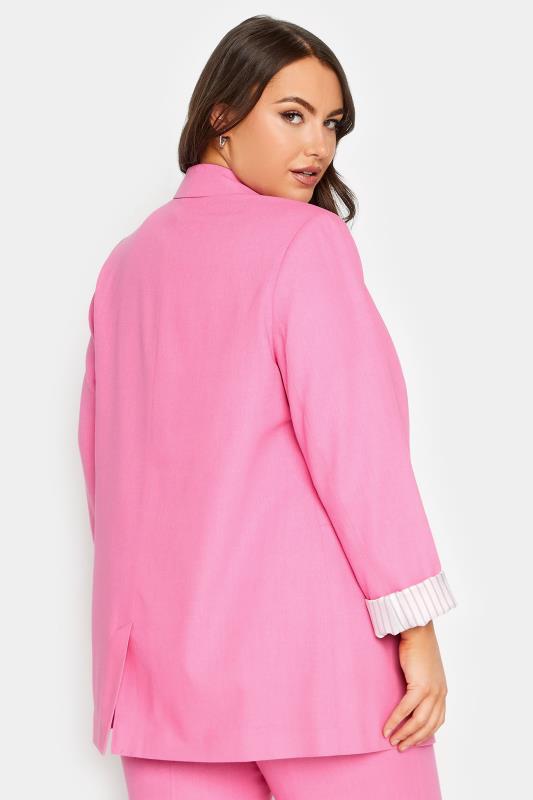 YOURS Plus Size Curve Pink Linen Blend Tailored Blazer | Yours Clothing 4