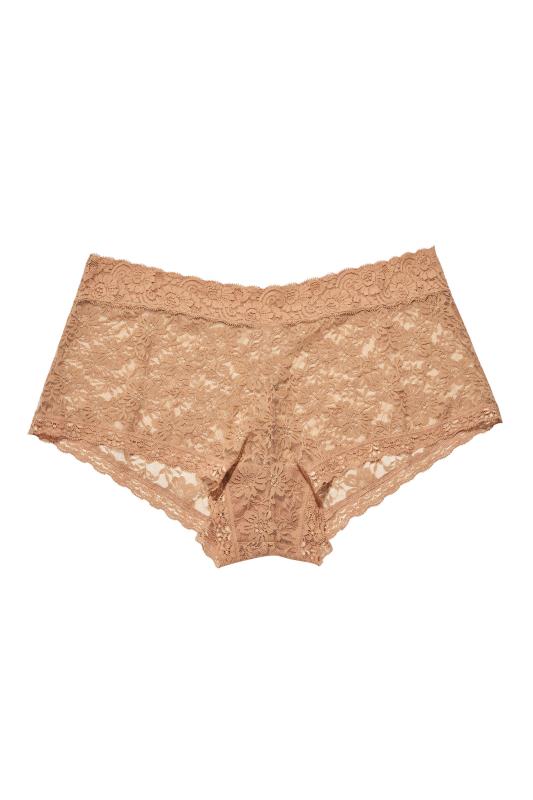 Curve Nude Brown Floral Lace Mid Rise Shorts 4