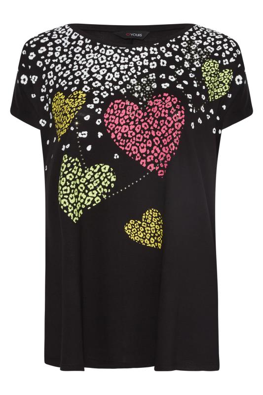 Plus Size Black Leopard Heart Printed T-shirt | Yours Clothing 6