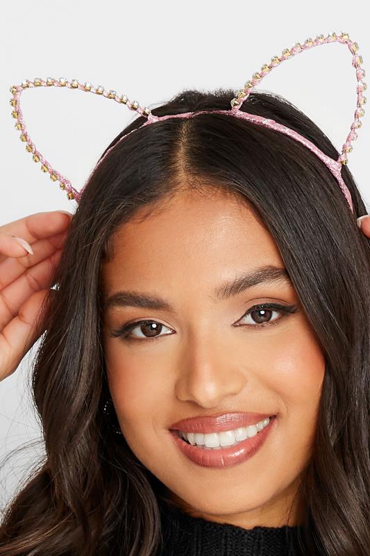 Plus Size  Yours Pink Diamante Cat Ear Headband